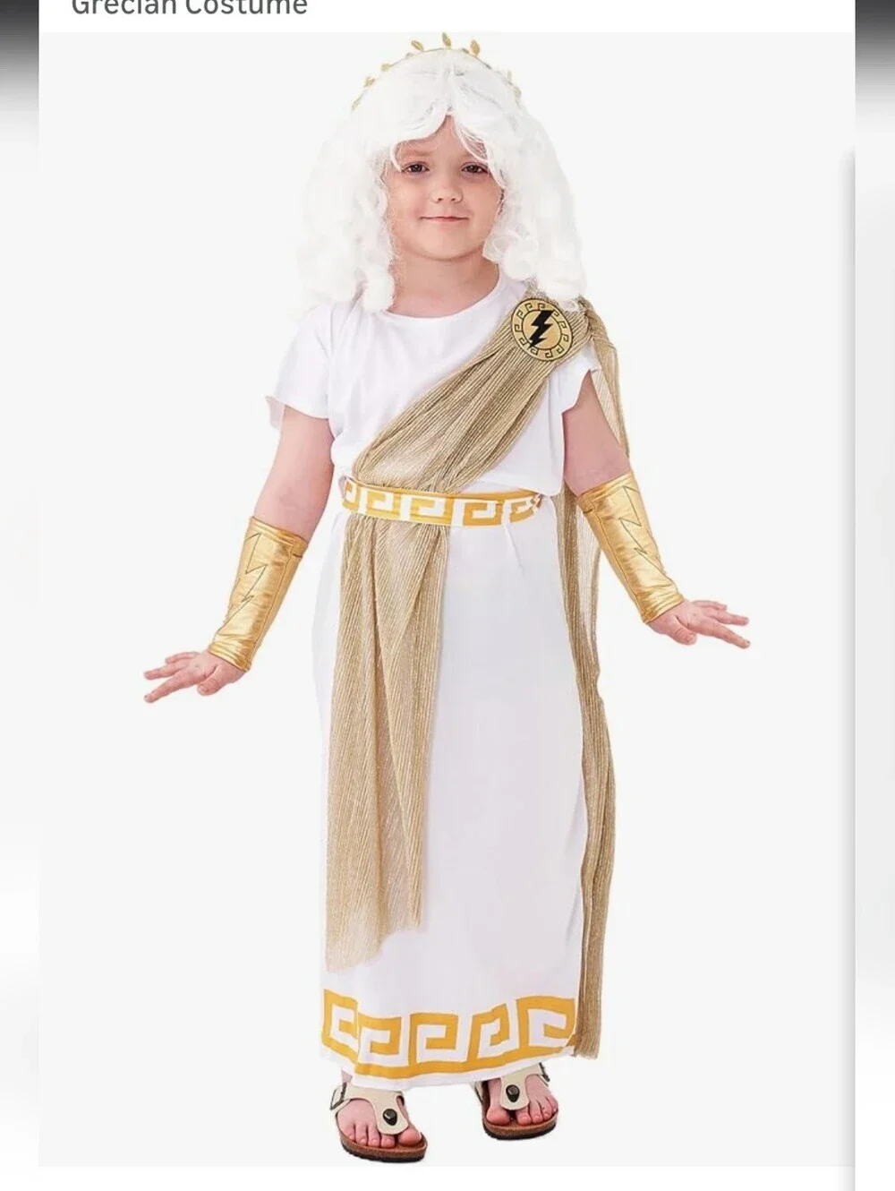 Child Greek Goddess Costume with Gold Trim (Wig Not Inclded)
